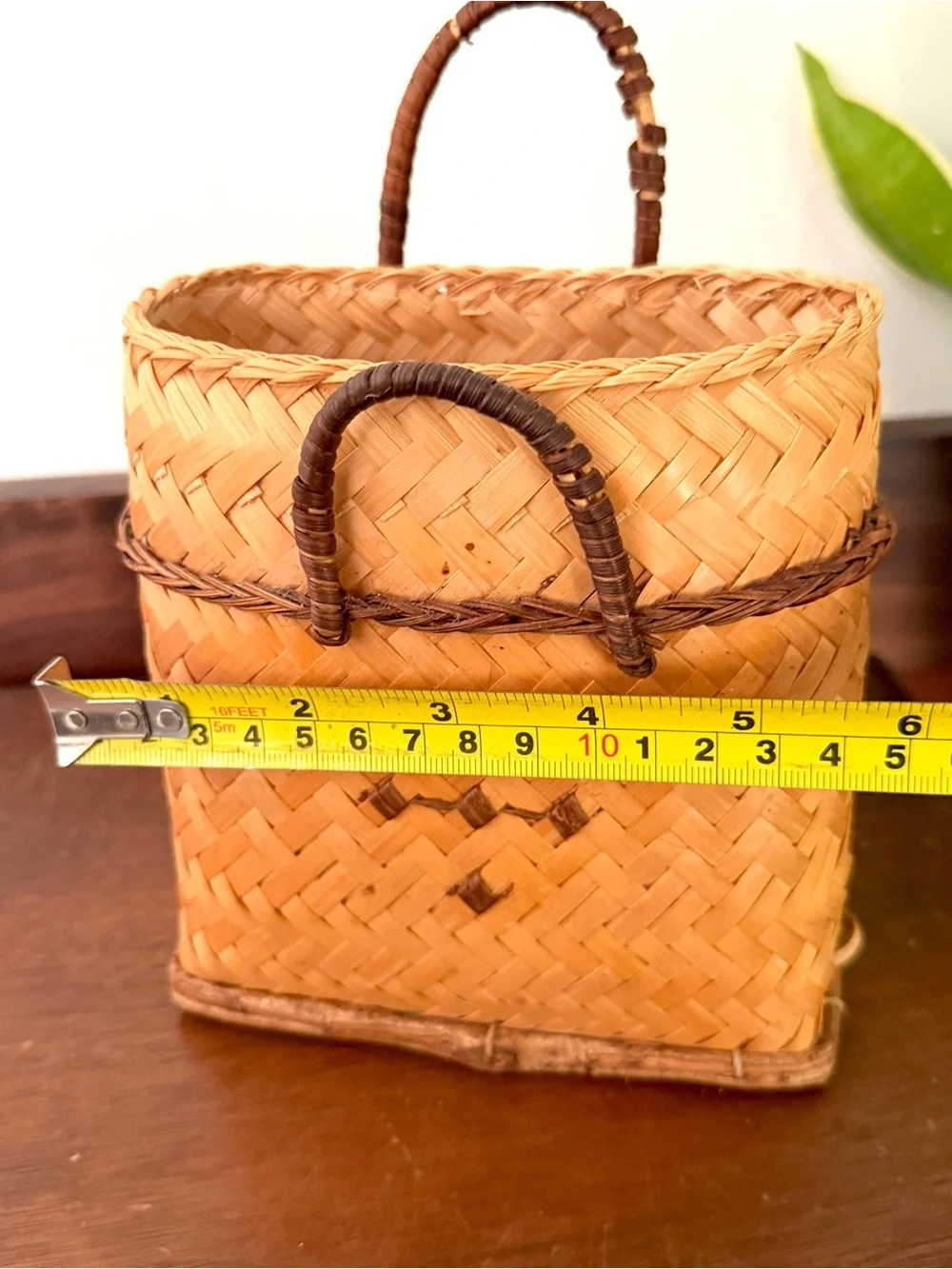 Vintage Basket Hanging Handles Woven Door Hanging Doorknob Wall Small 6x5.5x2”